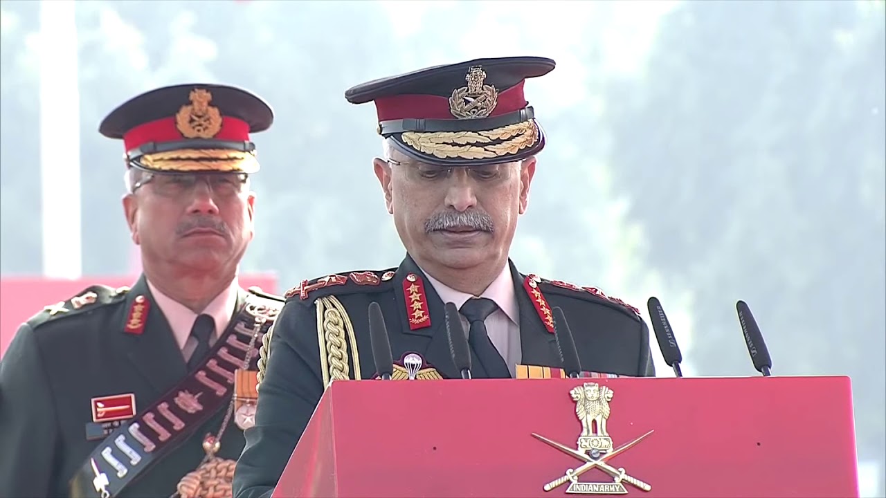 Army chief Gen M M Naravane addressing at the #ArmyDay parade 2020