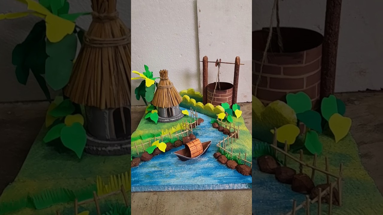 miniature village model for school project 👍 #diy  #craft #trending #youtubeshorts