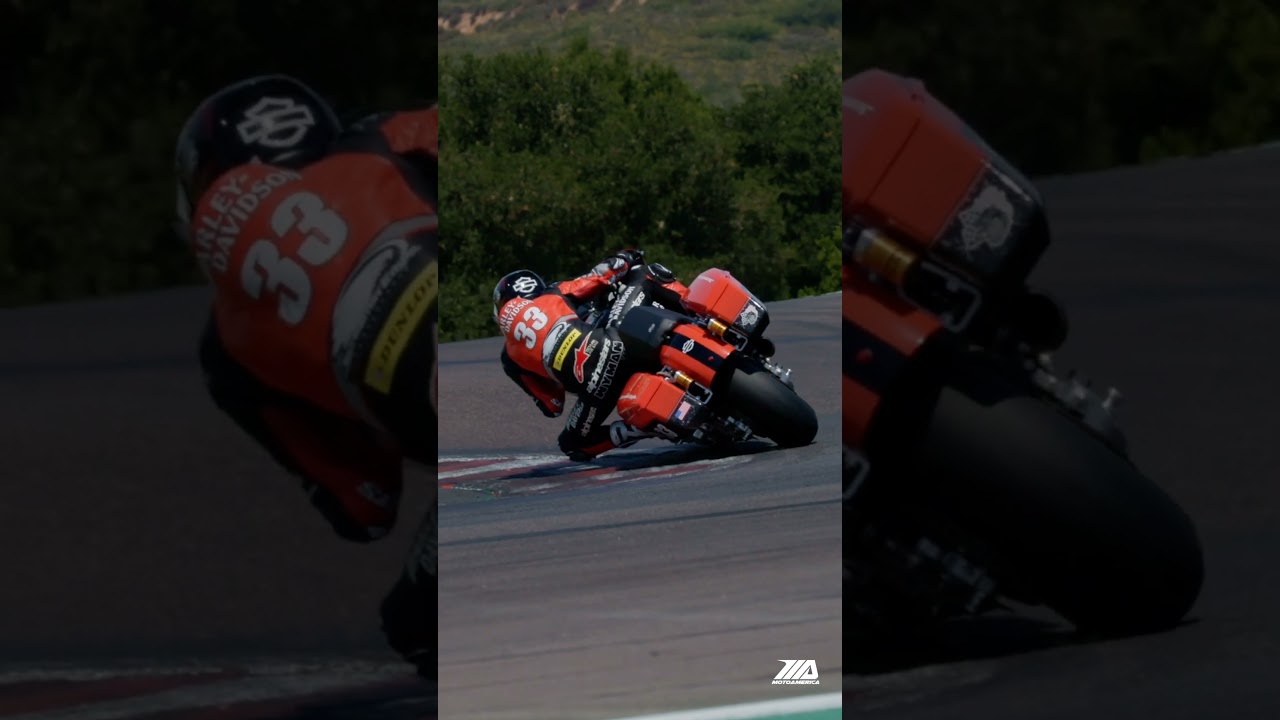 Harley-Davidson Bagger Kyle Wyman drops into Laguna Seca's Corkscrew