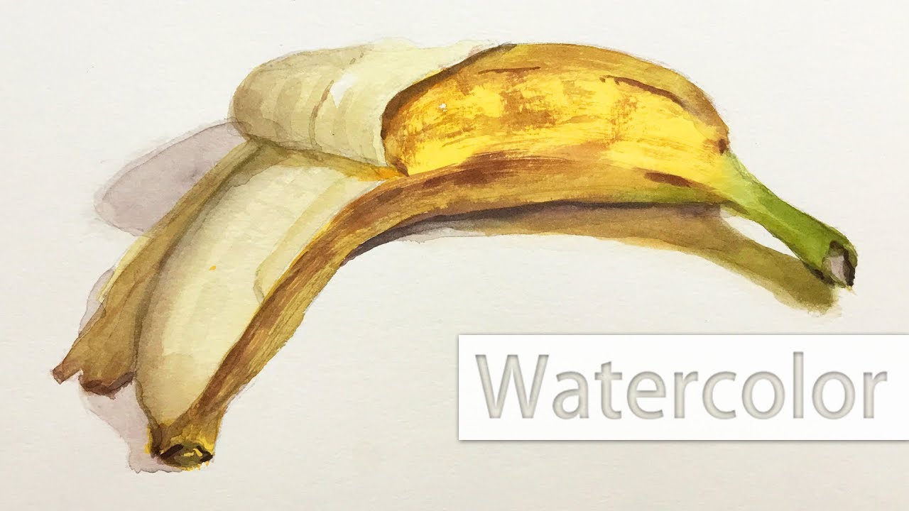 Still Life #88 - Wet and Dry Brush Techniques in a Watercolor Painting of a Banana