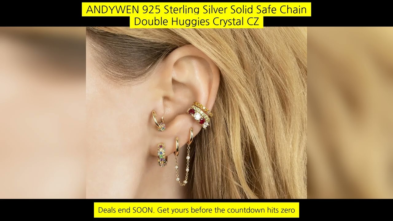 Andywen 925 Sterling Silver Solid Safe Chain Double Huggies Crystal Cz Zircon