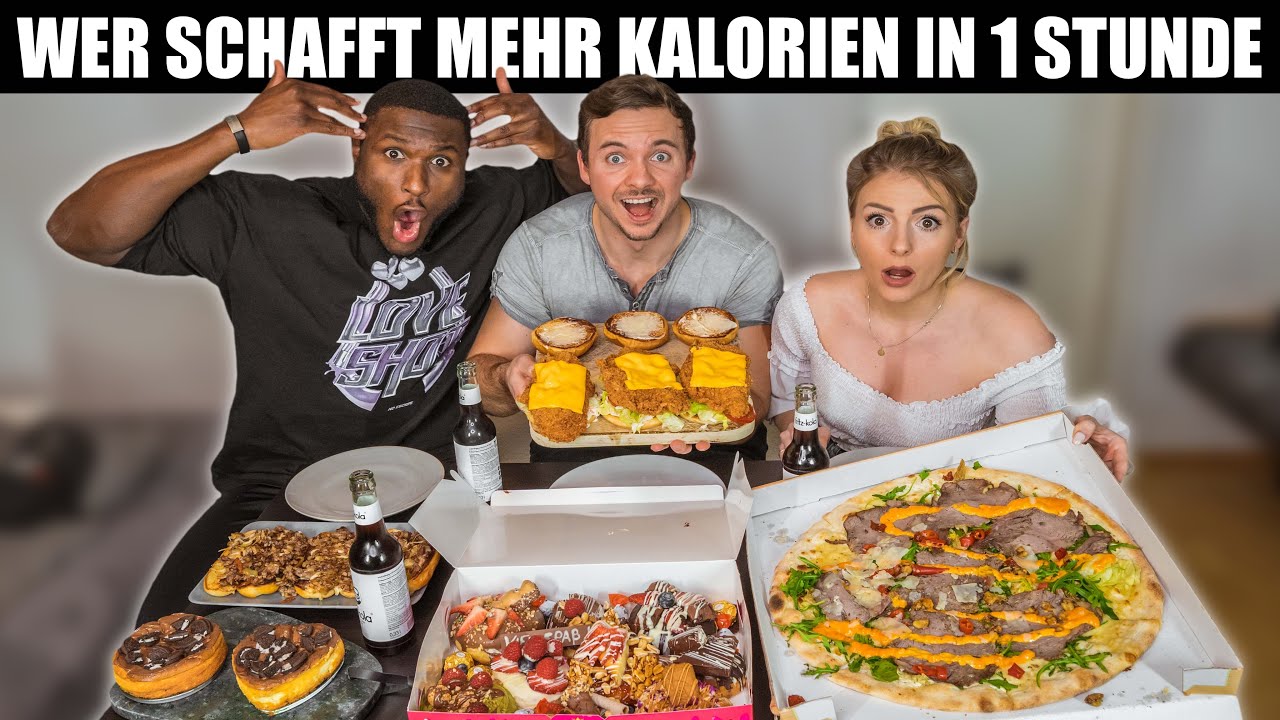 Wer schafft mehr Kalorien in 1 Stunde? | Cheat Day gegen meine Frau und meinen besten Freund