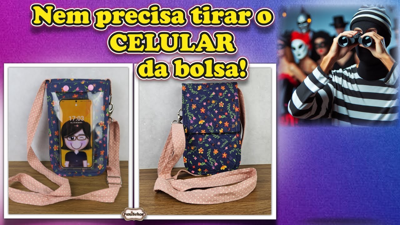 Bolsinha porta CELULAR com visor plástico | carnaval, bloquinho, praia e caminhada 💙