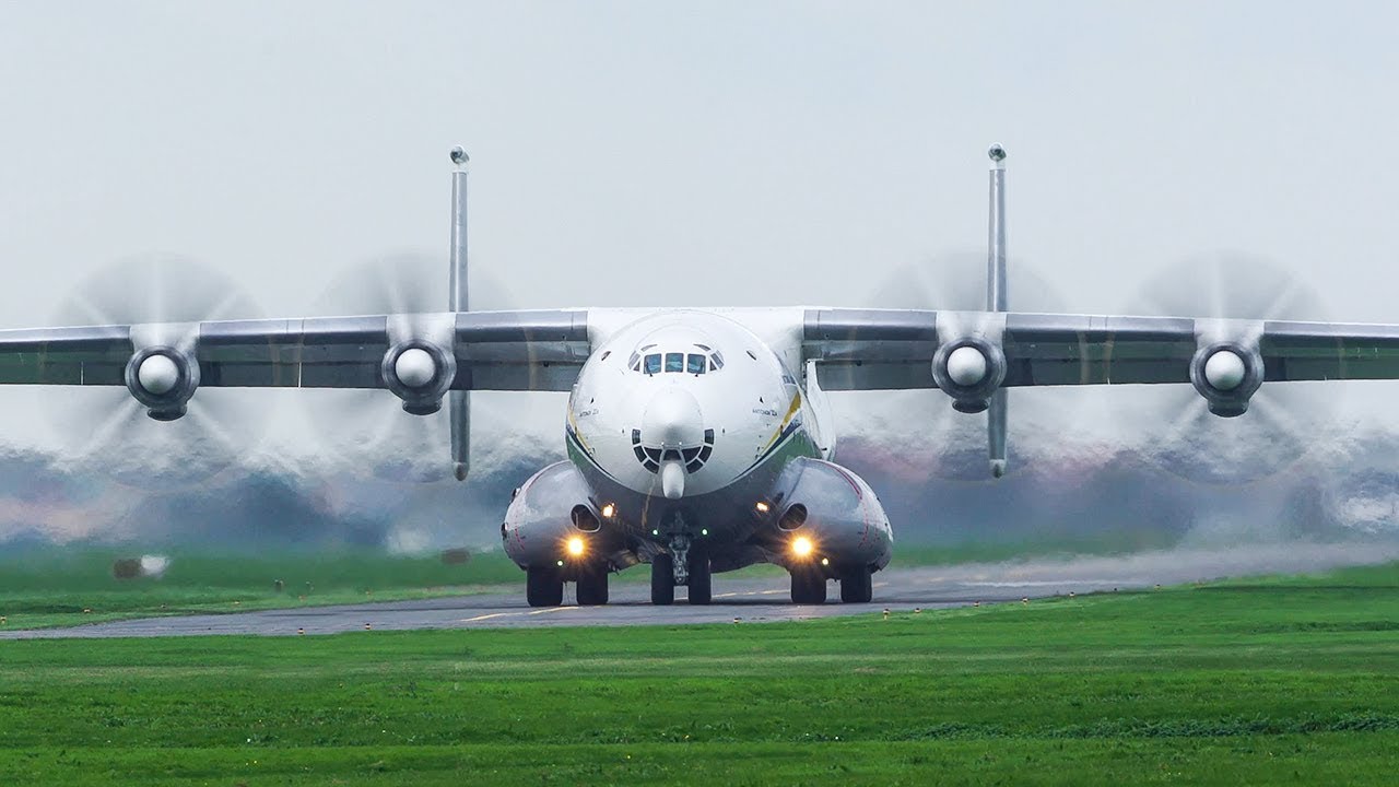 ANTONOV AN22 DEPARTURE - THE BIGGEST PROPELLER PLANE in the world + ILYUSHIN IL62, AN12 (4K)