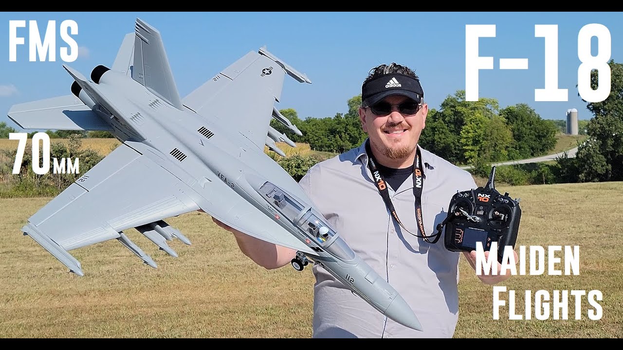 FMS - F-18 - 70mm - 5X Maiden Flights & Initial Adjustments