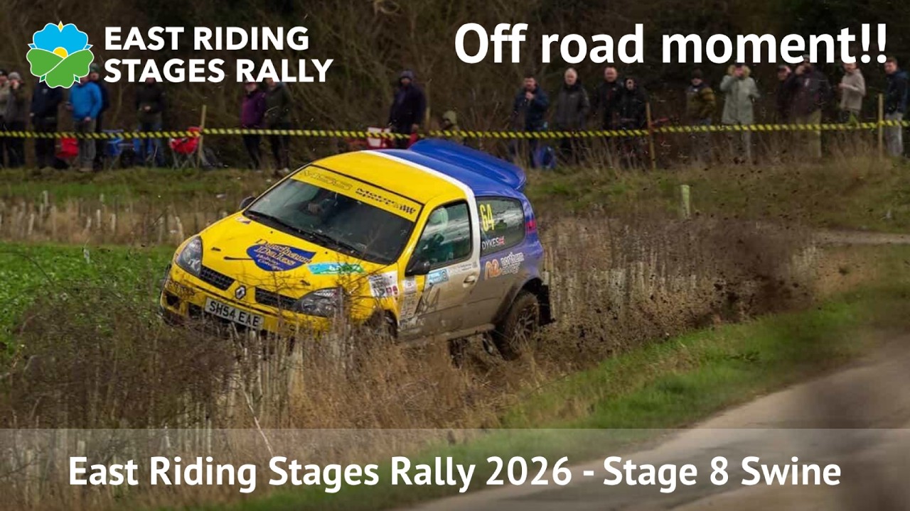 Off-road moment East Riding Stages Rally 2026 Stage 8 Swine Alistair & St John Clio Rally crash