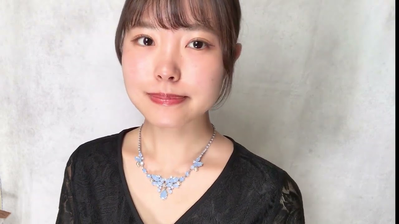 ネックレス ラインストーン パール ブルー ホワイト 41cm ショート 136545