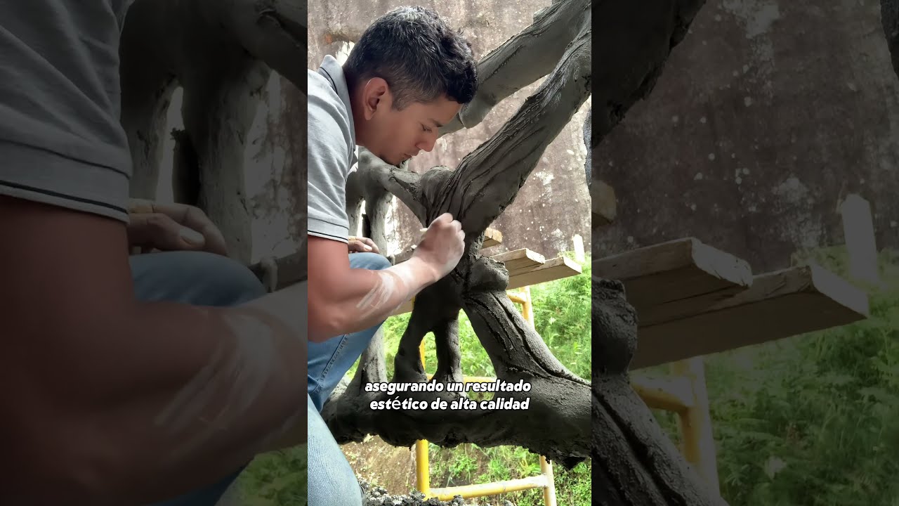 Cerca de cemento imitando ramas de madera