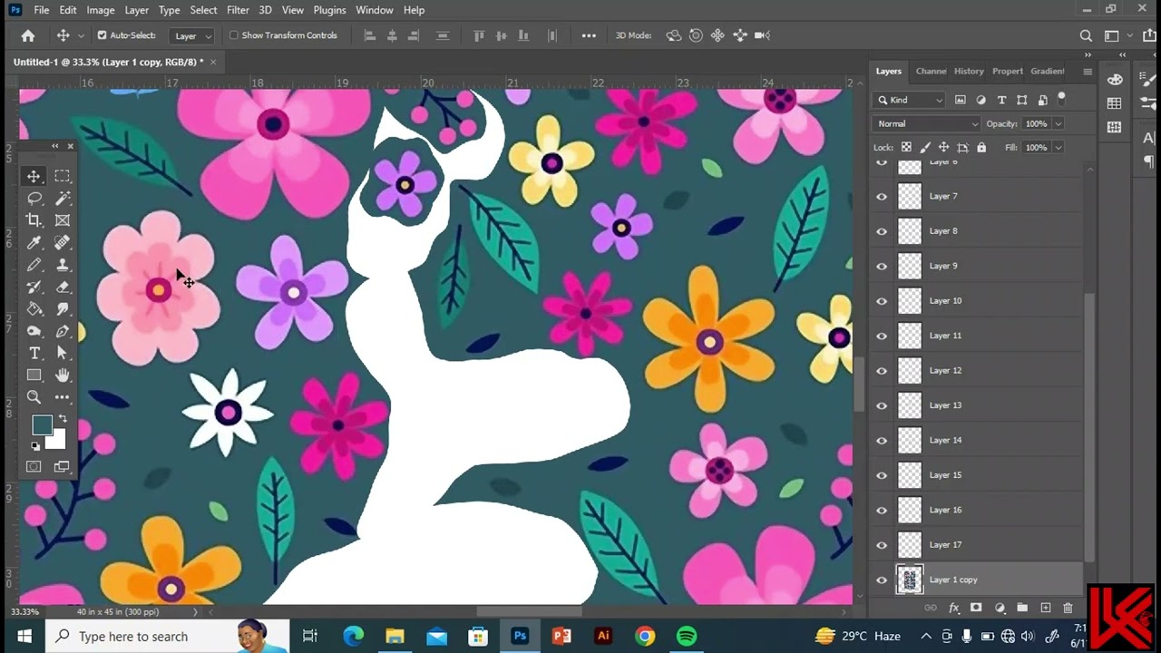 unbalance repeat pattern for textile designing in adobe photoshop online zoom class