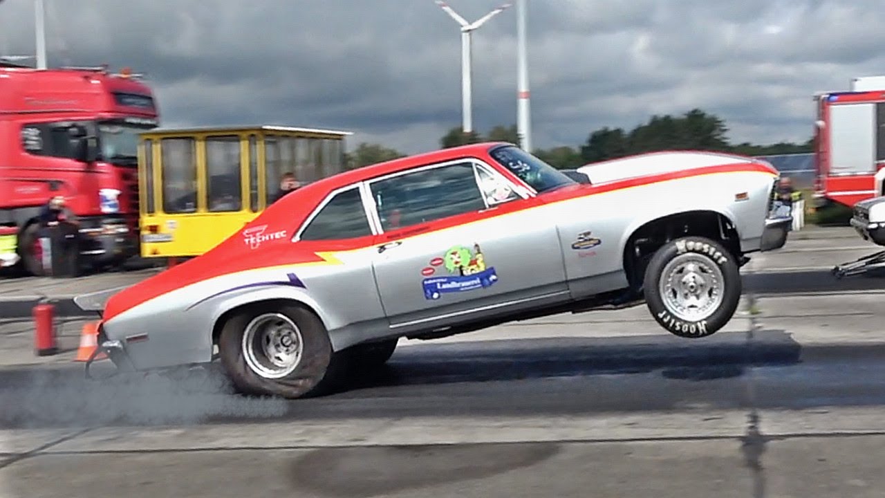 Chevy Nova V8 Power Wheelie Drag Race sound