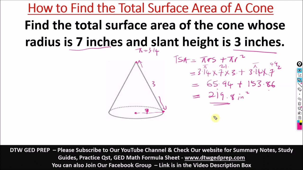 How to find the Surface Area of A Cone - GED Math Test Crash Course
