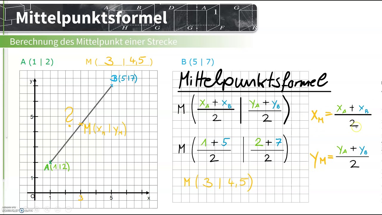 Berechnung des Mittelpunktes mit der Mittelpunktsformel