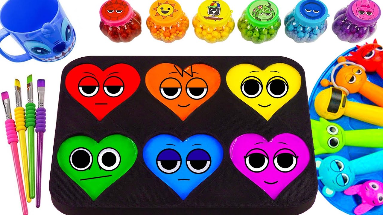 DIY Video-Making Rainbow Sprunki Heart Clay & Mixing Color 6 Slime Sprunki Finger From Candy ASMR