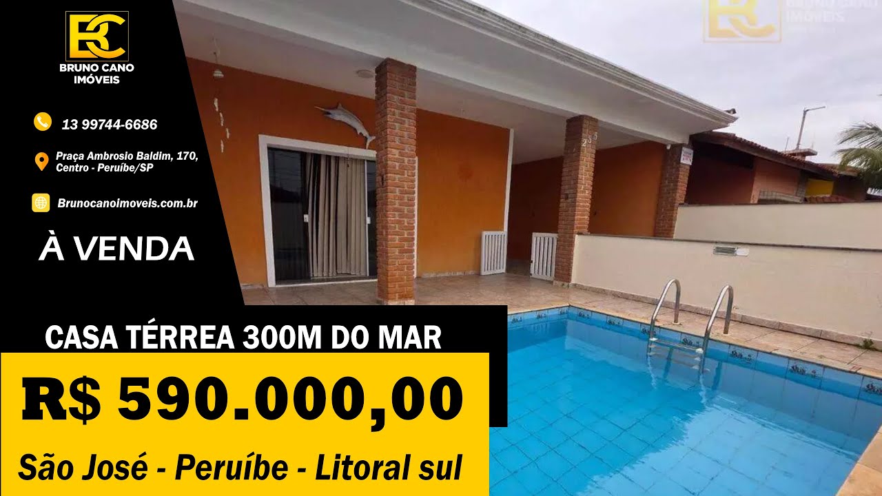 Casa térrea com Piscina à venda na praia de Peeruíbe 300m do mar - Peruíbe SP | Litoral Sul