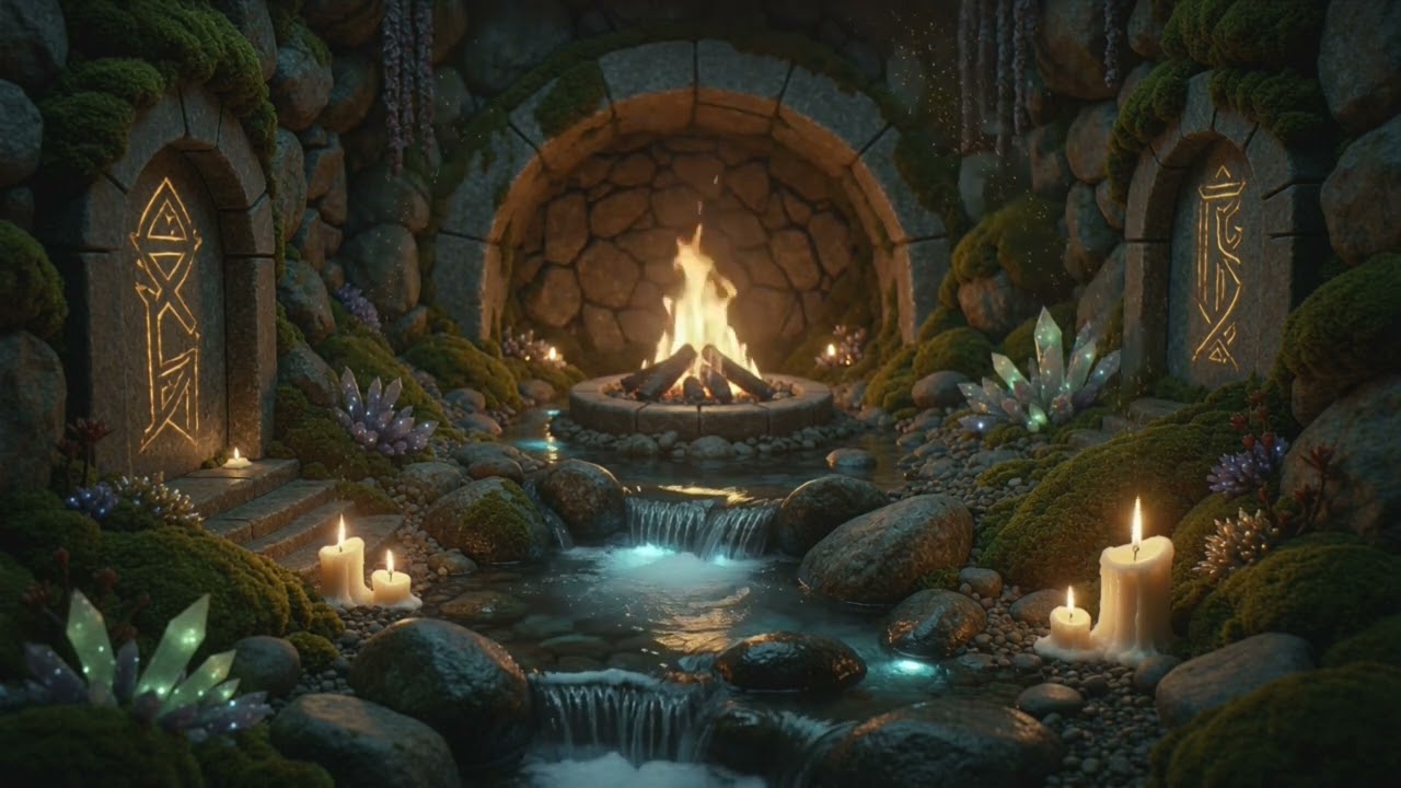 8 Hours Fantasy Fire & Water Background Ambience 🔥💧 Sleep • Relax • Focus | Ambient Cozy