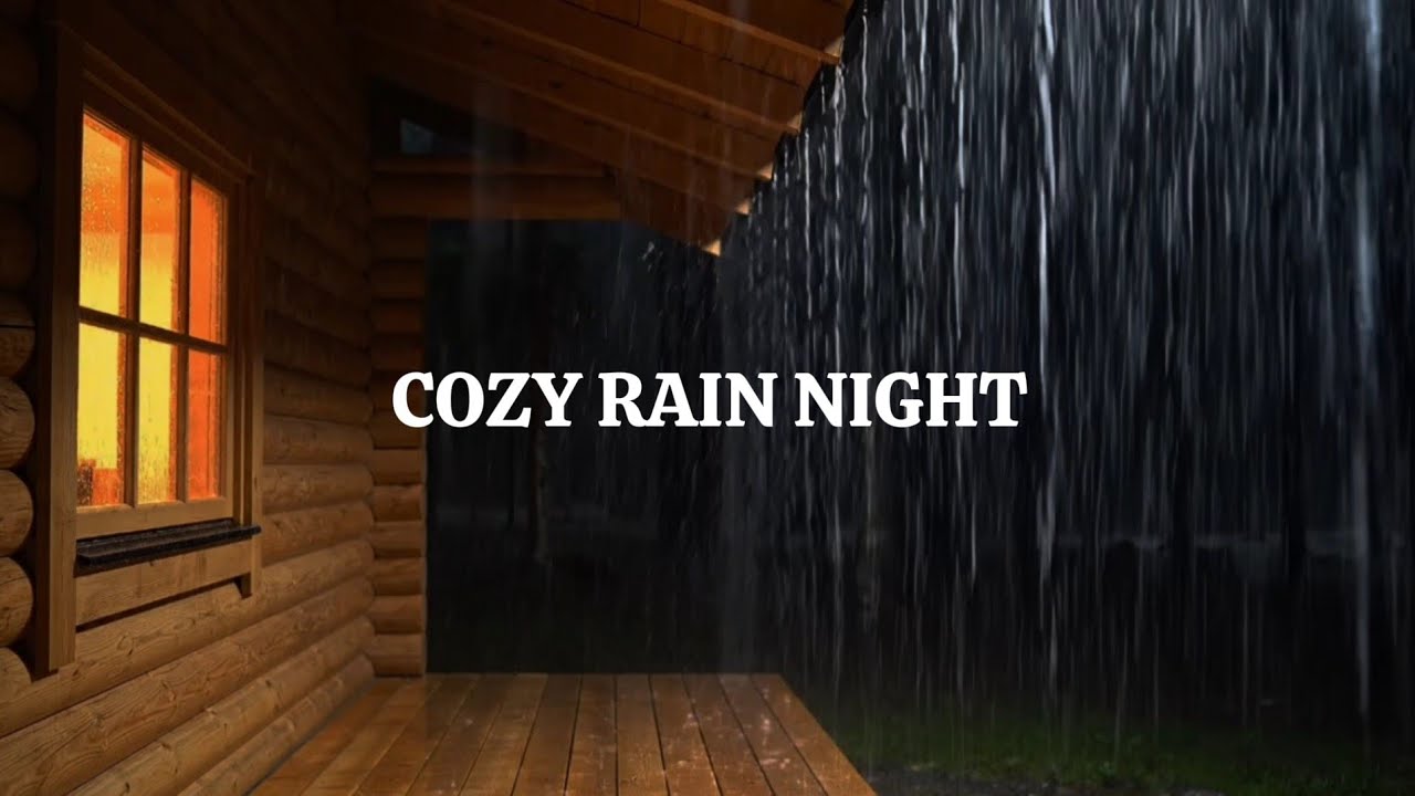 Cozy Cabin Porch Rain at Night 🌧️ Warm Light & Heavy Rain Sounds for Deep Sleep (4K Ambience)