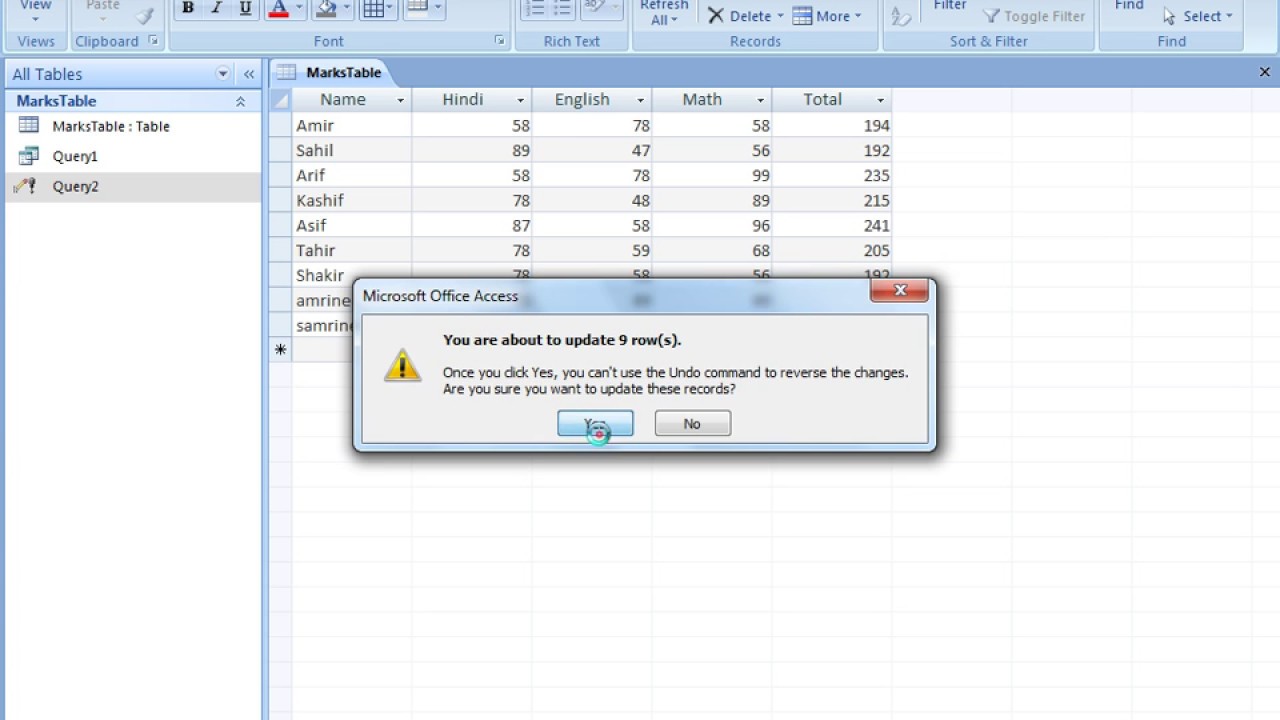 Addition of Marks in Query in MS Access 2007