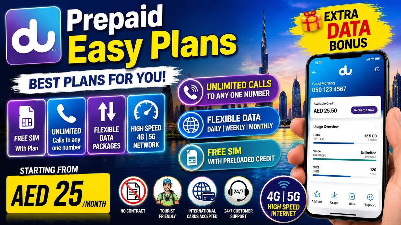 du Prepaid Easy Plans UAE 2026 | Best Data Packages, Unlimited Calls & Free SIM Explained