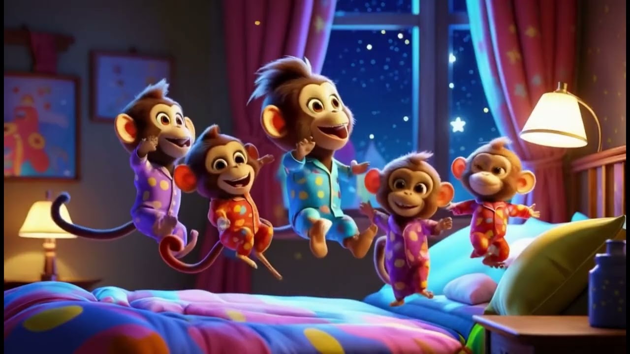 Five Little Monkeys Jumping on the Bed | Fun Cartoon Nursery Rhyme for Kids #nurseryrhymes #cartoon