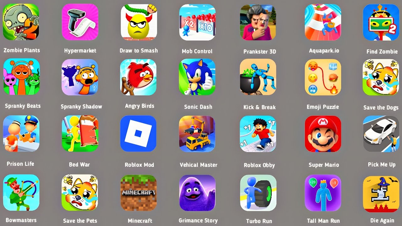 Roblox,Sprunki Mobile Games,Monster Survival,Stumble Guys,Marble Run,Save the Pets,Bed Wars,Free Fir