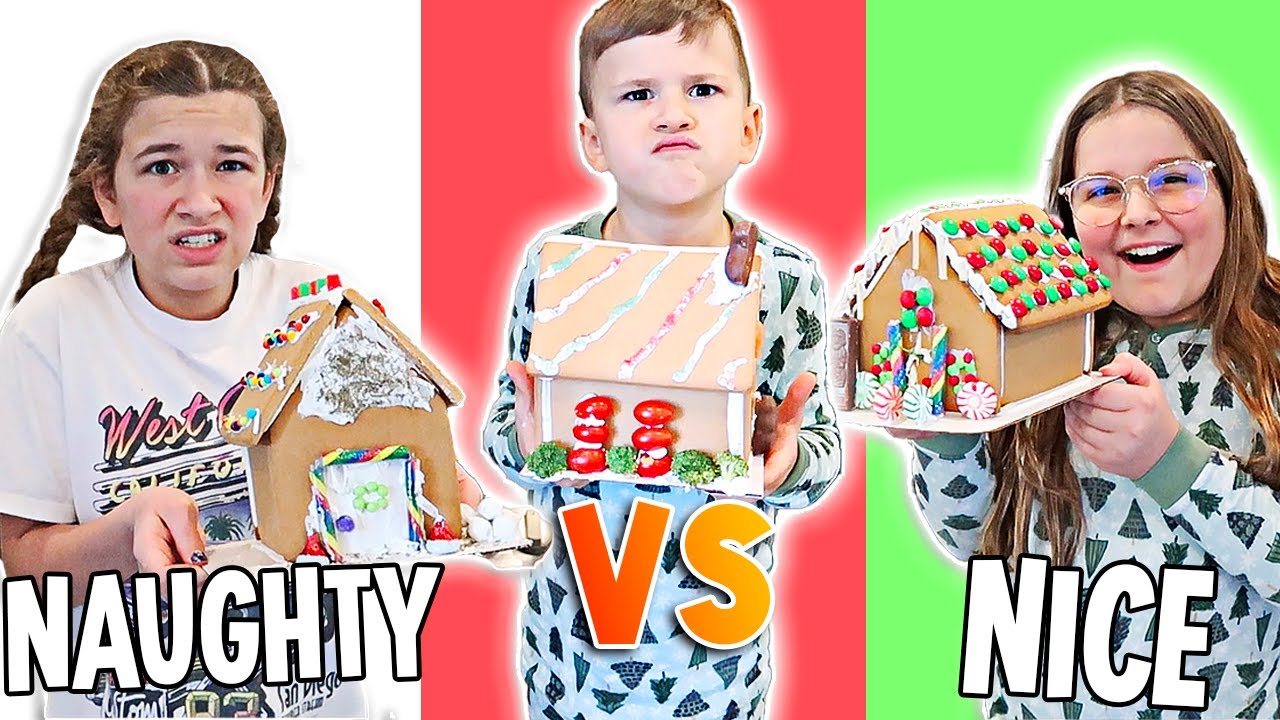 NAUGHTY VS NICE GINGERBREAD HOUSE CHALLENGE!! | JKREW