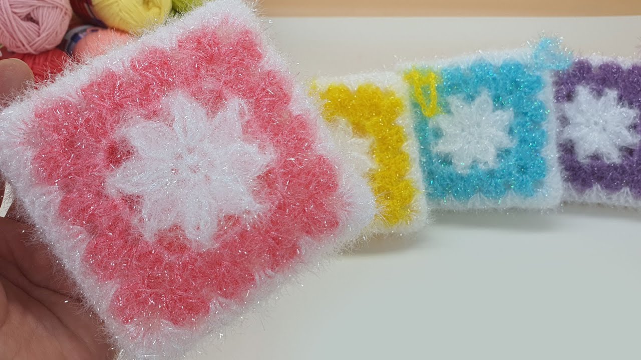 꽃방석 사각 수세미 뜨기  / 코바늘 수세미 /  Crochet Dish Scrubby / flower crochet