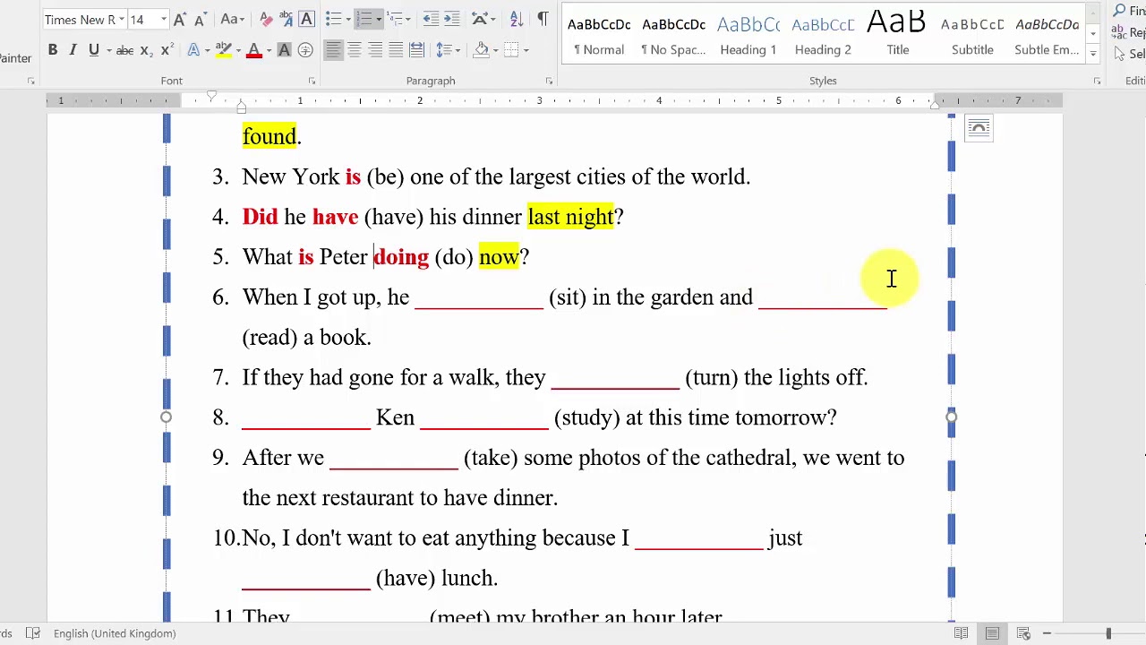 MIXED TENSES EXERCISE 1
