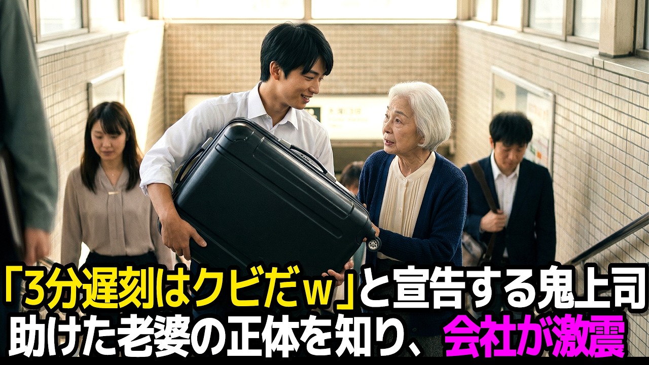駅で困った高齢女性を助け3分遅刻した契約社員→5日後会社に黒塗りの車が並び上司が青ざめる結果に【感動する話】【朗読】