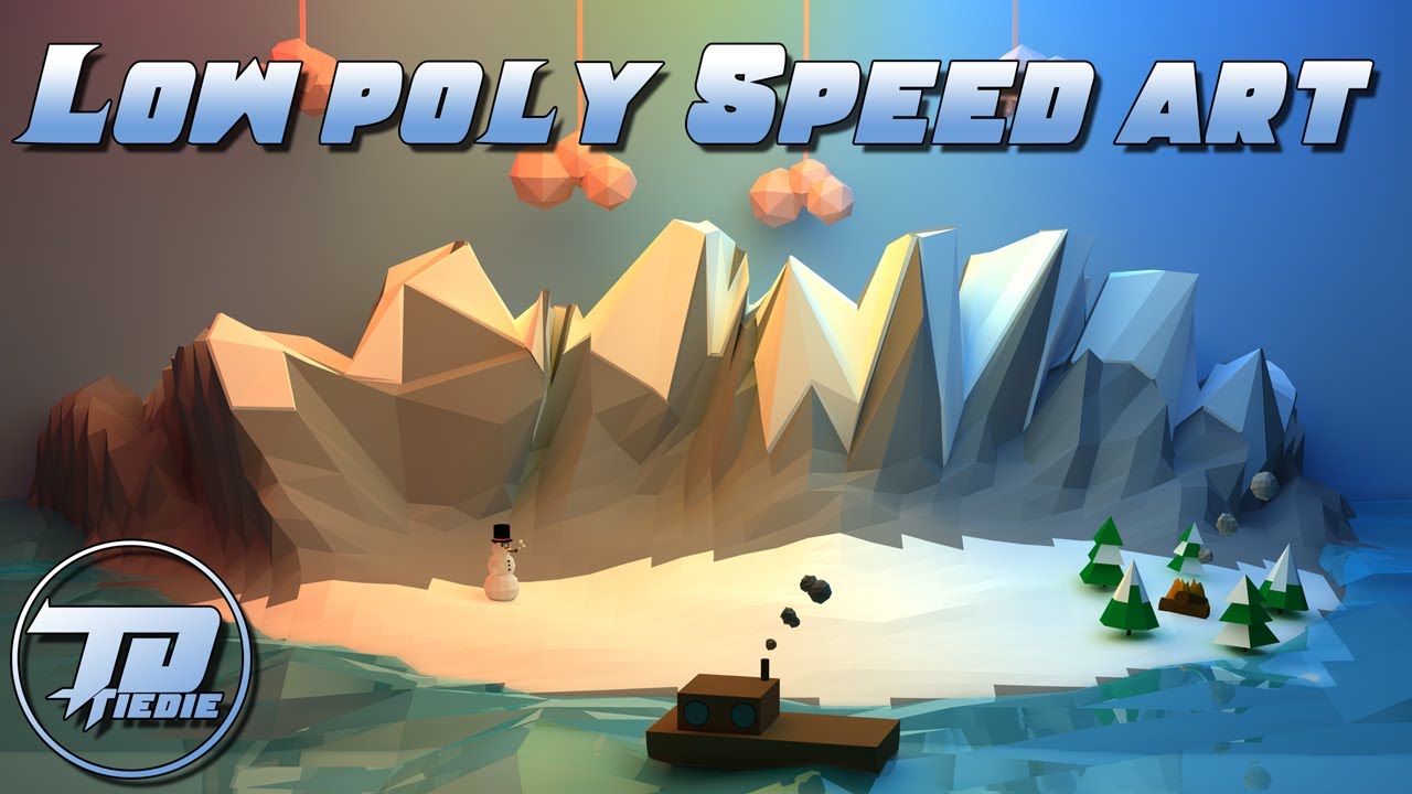 Low Poly Winter Island Speed art | Cinema 4D sculpting + Photoshop