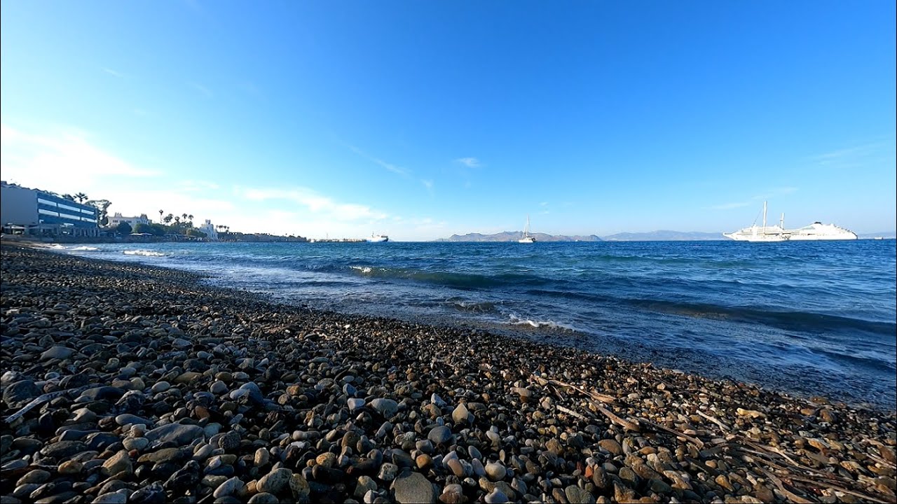 Relaxing view of the Aegean sea from beach on Kos island