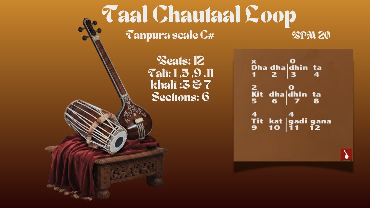 Taal Chautaal Loop | Pakhawaj | BPM 20 | Tanpura Scale C# | Dhrupad Music |  Manasukh Dhvani