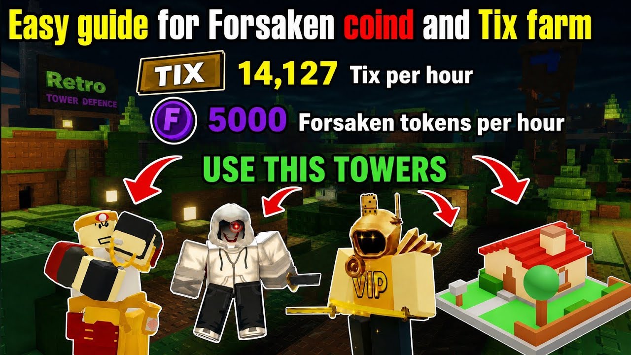 Easy guide for Forsaken coins and Tix farm![Retro tower Defence]