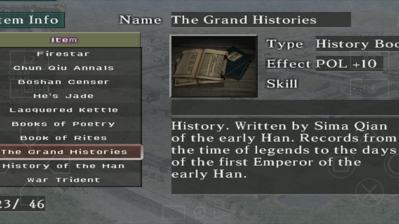 All items i found in Sima Shao/Zhao Ambition Game ROTK VII PS2