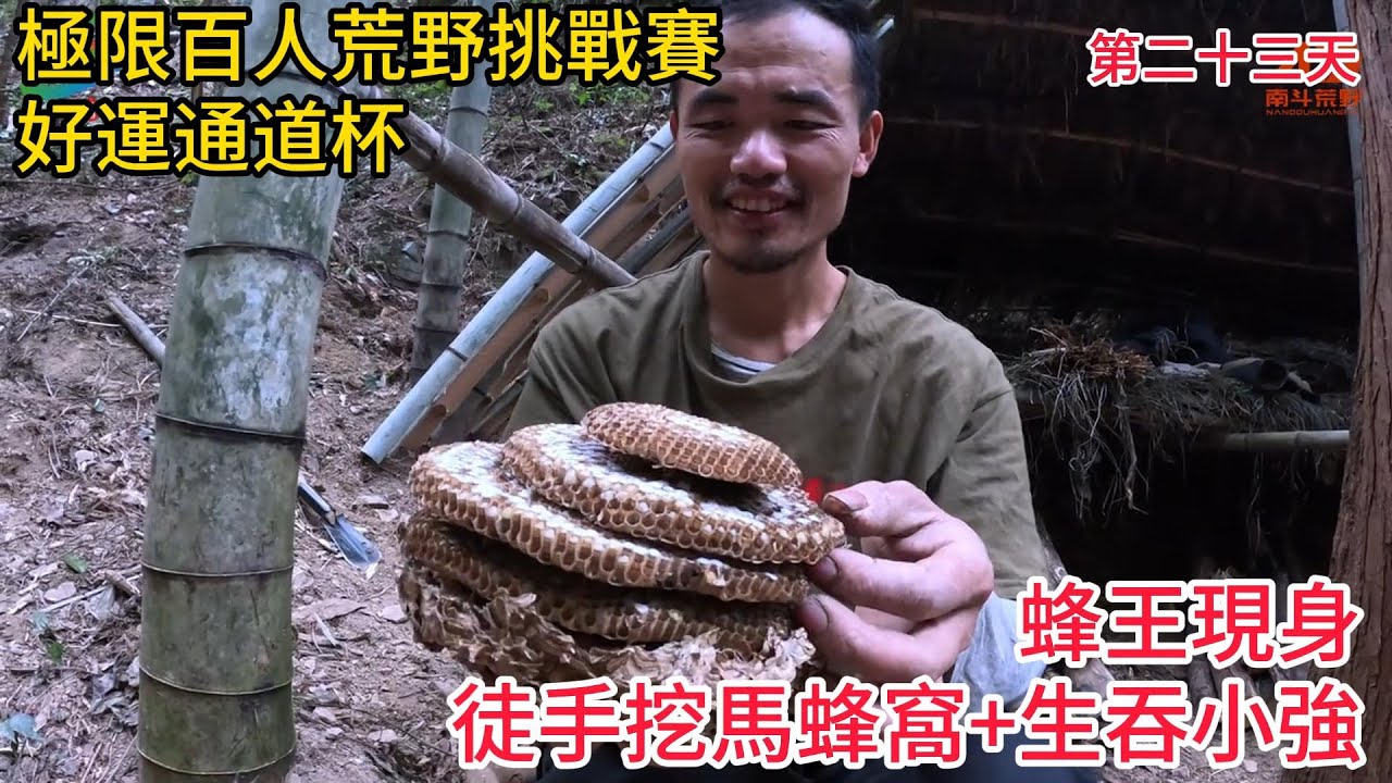 【好運通道杯 | 23】荒野求生第二十三天！徒手掏蜂窩！生吃蟑螂！百人荒野求生驚現『最狠角色』，炭窯一開全場傻眼