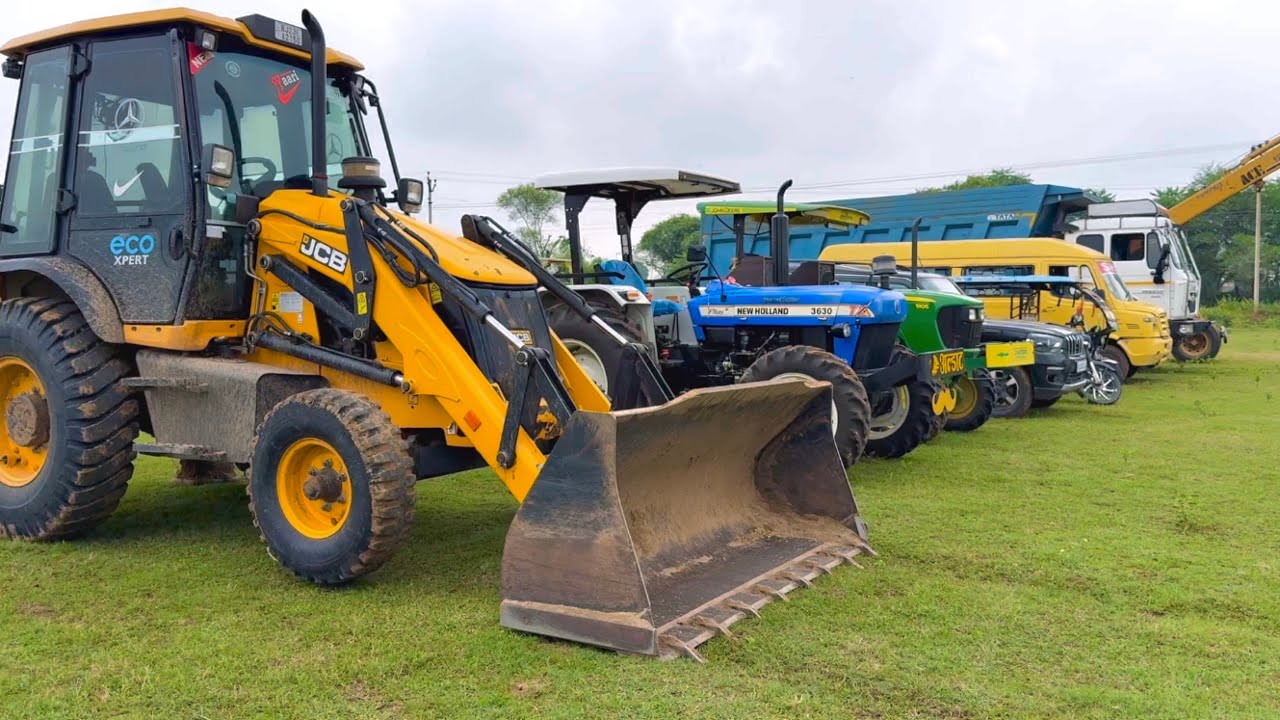 Jcb 3dx loading Mud in TATA Tippers Tractors Swaraj 855F New Holland 3630 Tractor 4x4 jcb Thar Truck
