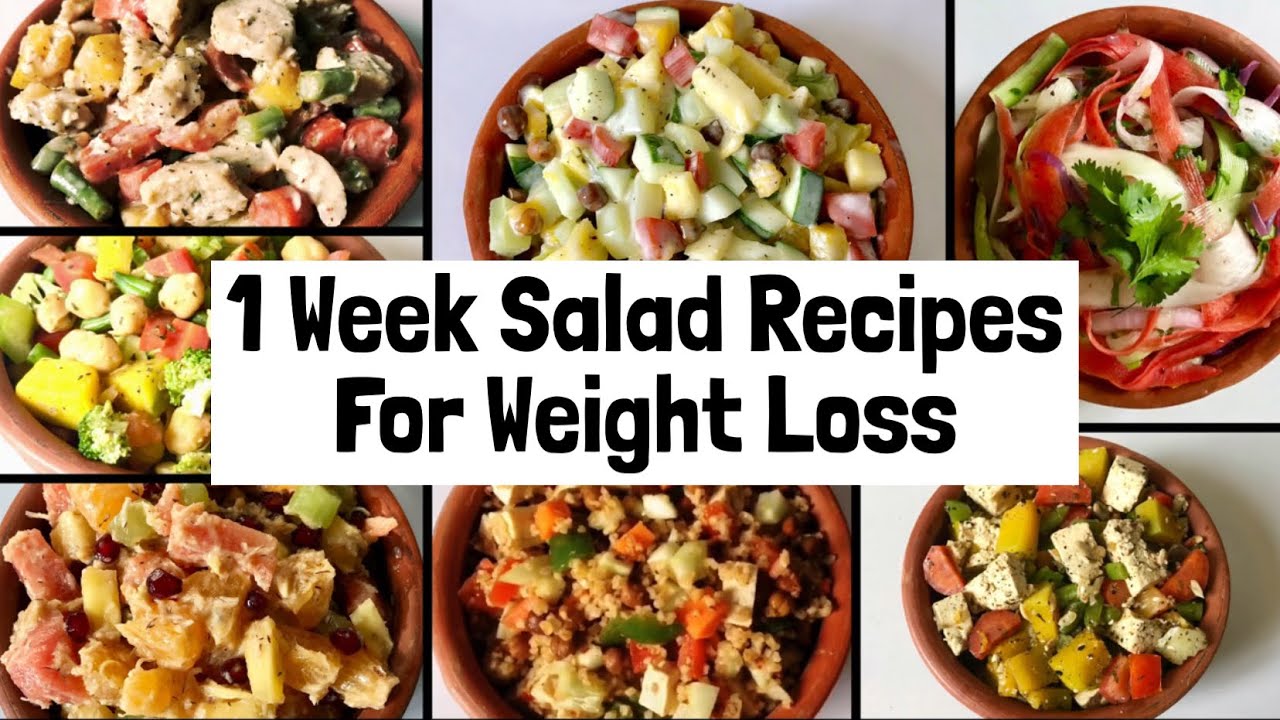 7 Healthy & Easy Salad Recipes For Weight Loss | 1 week Veg Lunch & Dinner Ideas to Lose Weight