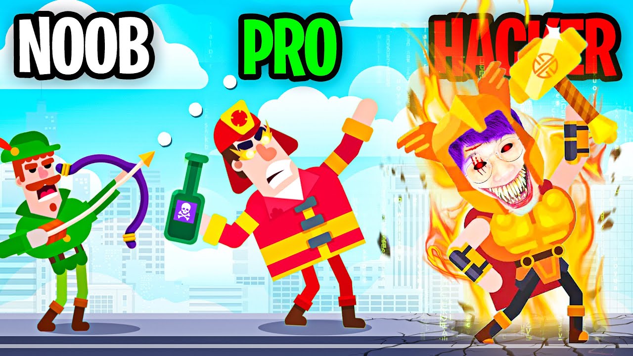 NOOB против PRO против HACKER в BOWMASTERS!? (ВСЕ ПЕРСОНАЖИ!)