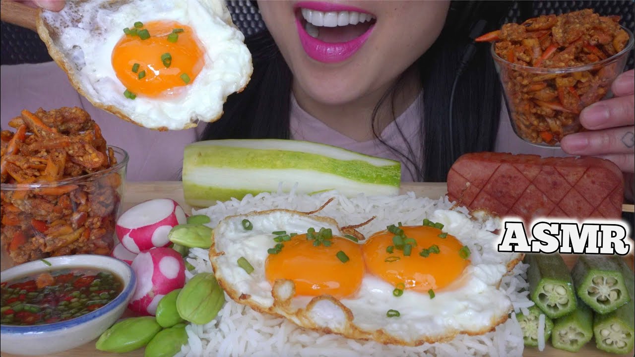 ASMR *SIMPLY DELICIOUS FRIED SPAM EGG + FRIED CHILI (EATING SOUNDS) LIGHT WHISPERS | SAS-SMR