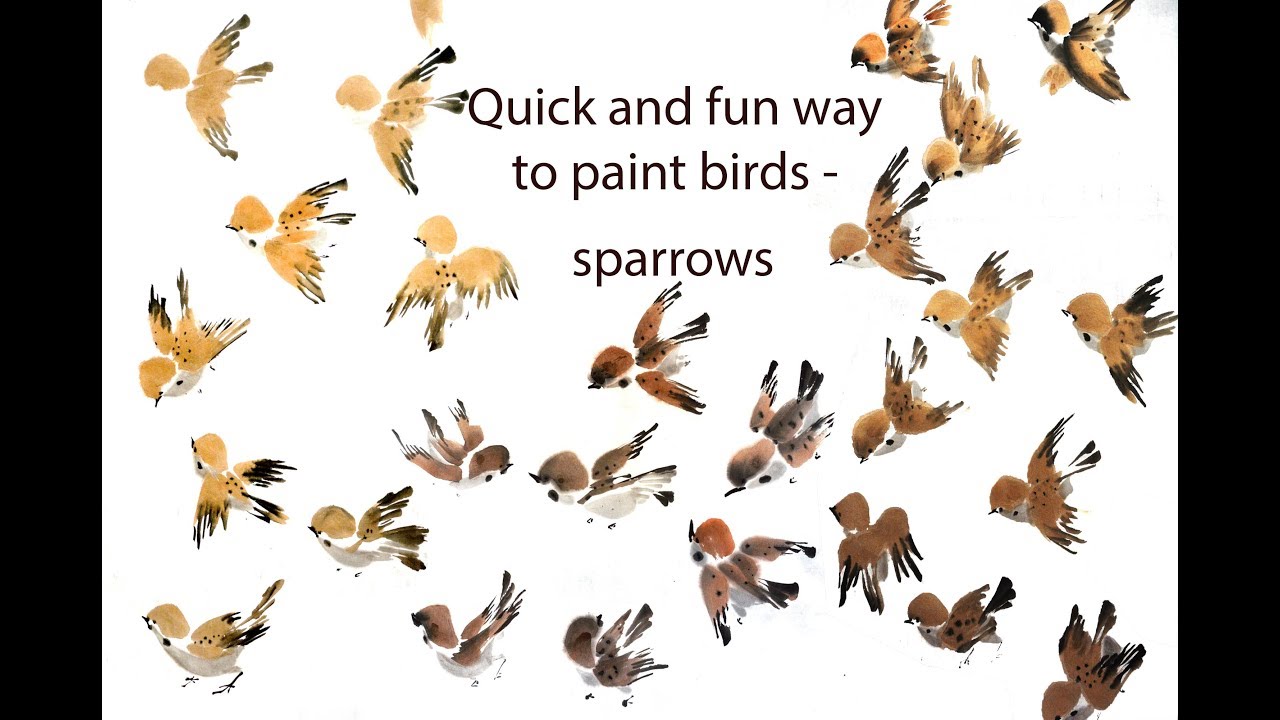 How to Paint Sparrows - Chinese Brush Painting Demonstration -  国画写意花鸟第一集- 麻雀