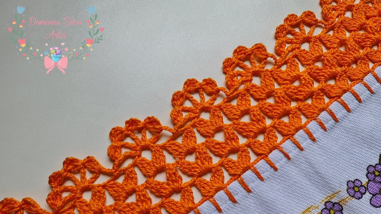 bico/barrado de croche no pano de prato #635 fácil e rápido passo a passo