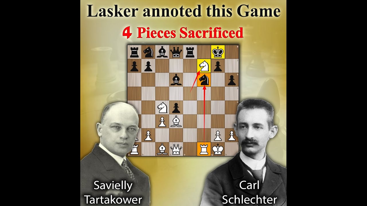 Lasker annoted this Game | 4 Pieces Sacrificed | Tartakower vs Schlechter 1909