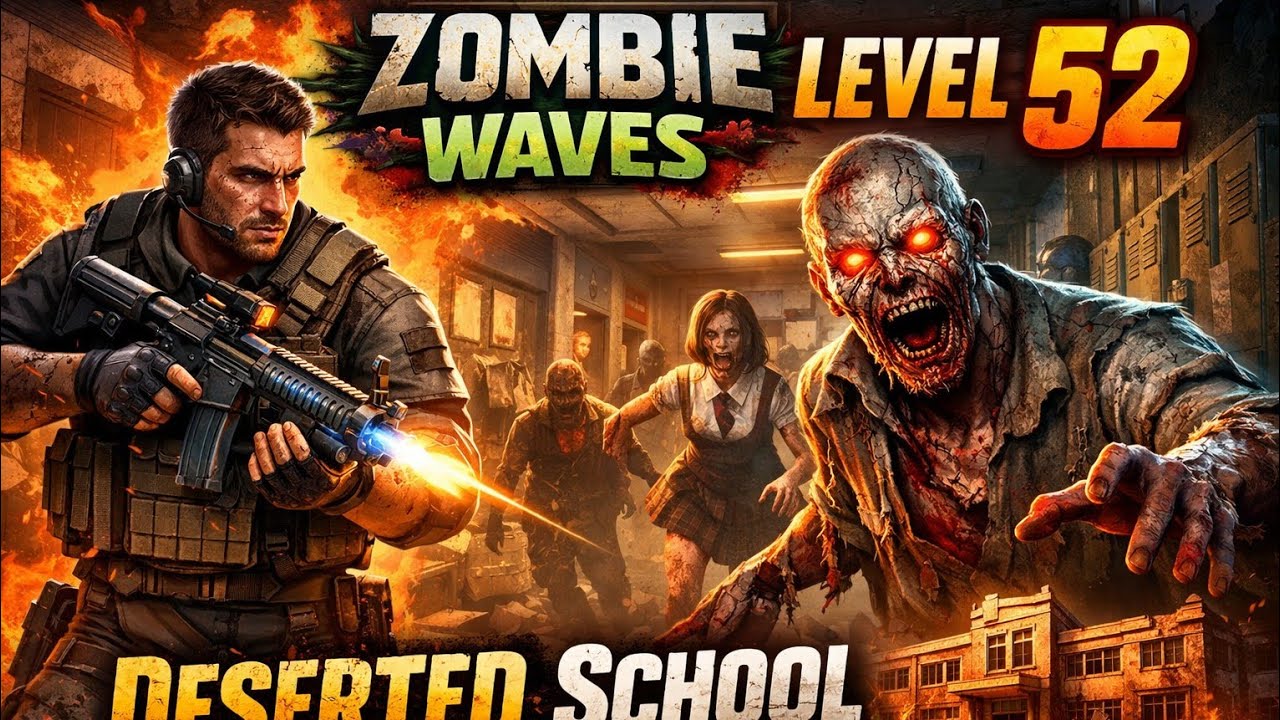 Zombie Waves Gameplay - Level 52 (Deserted School)