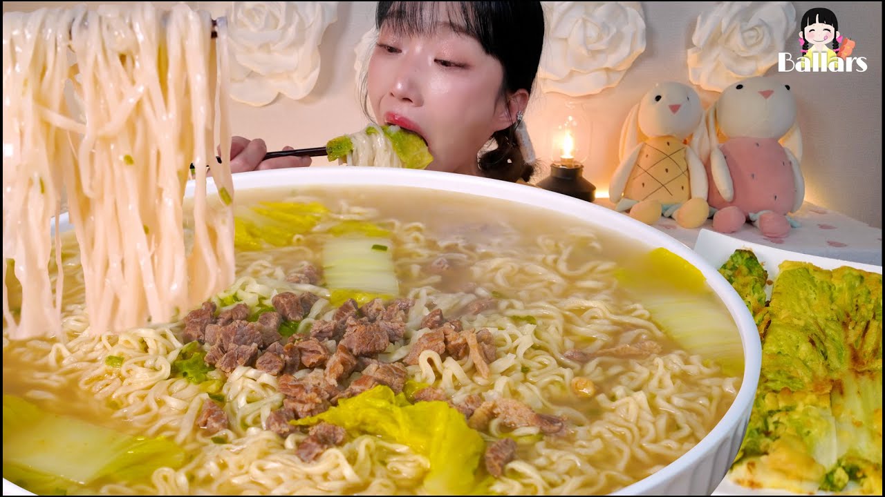 Mukbang:)🍜 Korean traditional Noodles, Cabbage pancake Mukbang ☆ Big Bites :: ASMR :: Eatingshow ☆