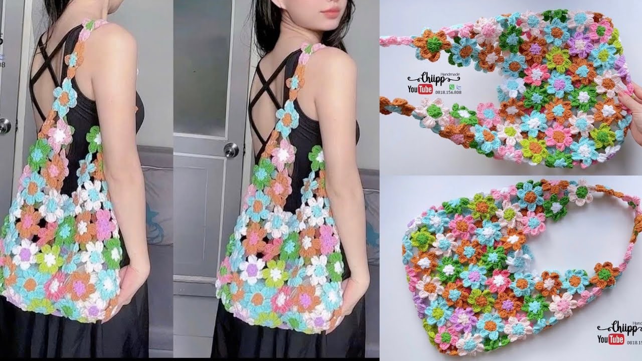[ENG] Móc túi xách ghép hoa nhiều màu sắc 🌸 Crochet Flowers Bag