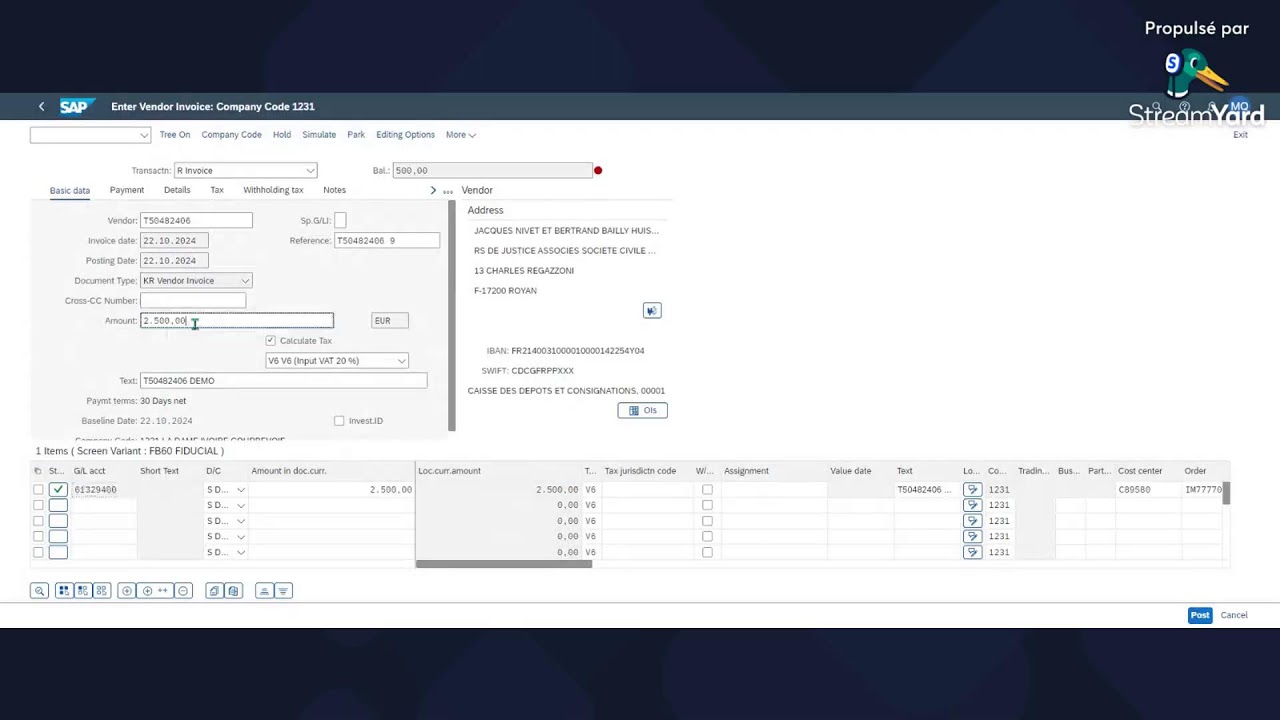FB60 in SAP FIORI : How to post a Purchase Invoice
