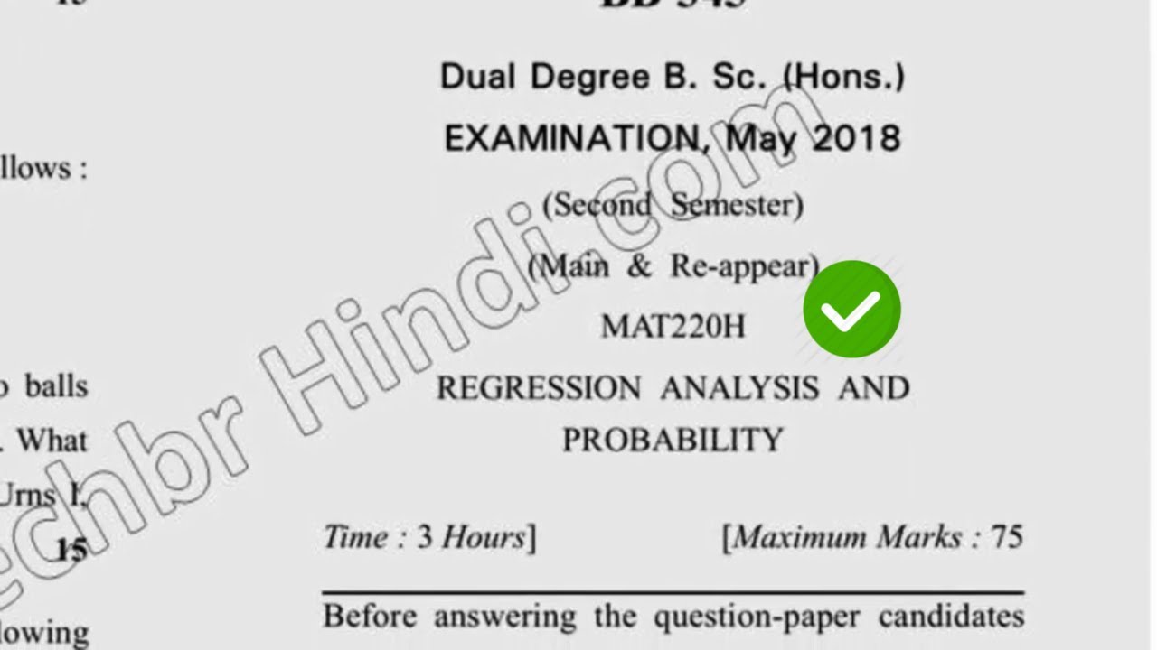 2018 Dcrust MSc Mathematics 2nd Sem Regression Analysis & Probablity Question  Paper