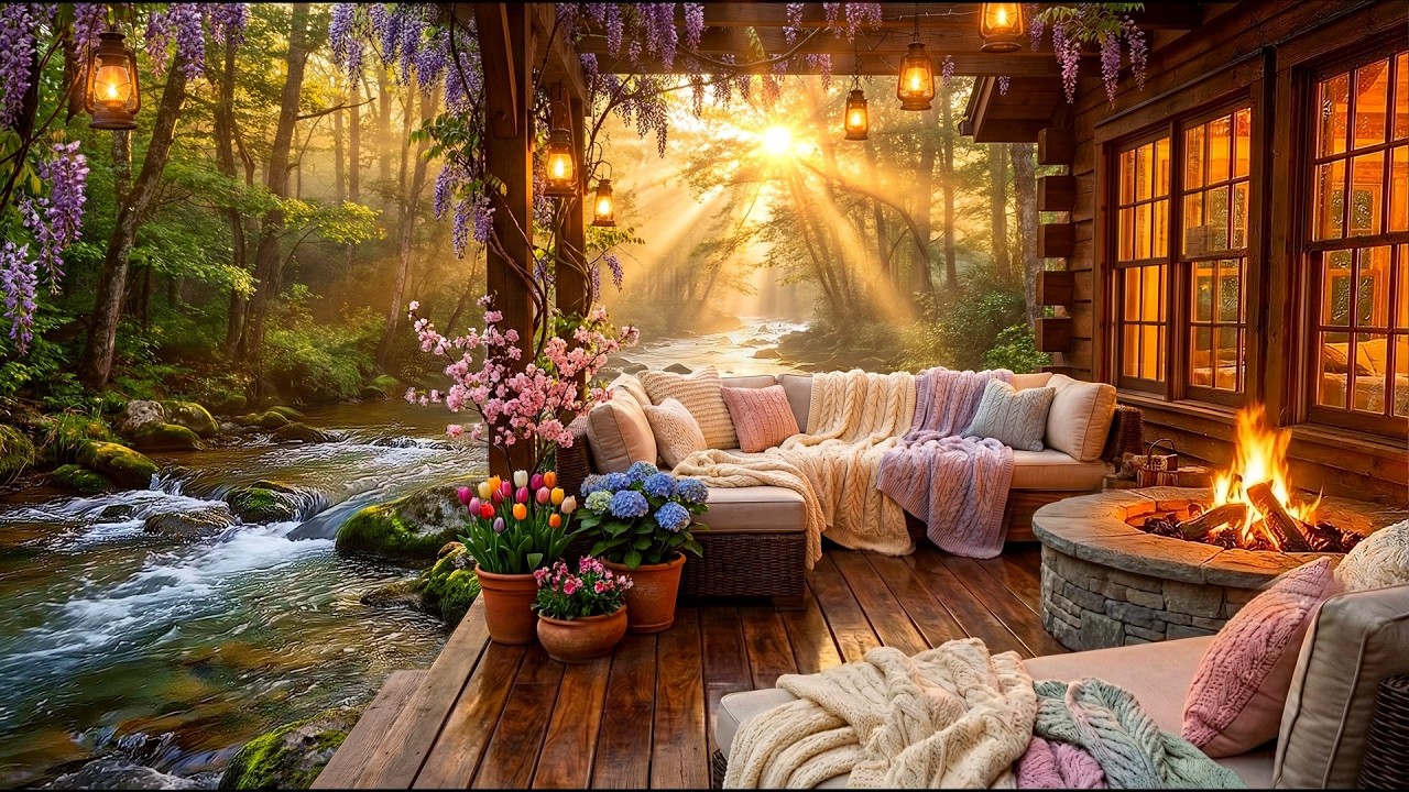 Quiet Woodland Porch 🌿 Soft Jazz Piano & Gentle River Sounds for Peace
