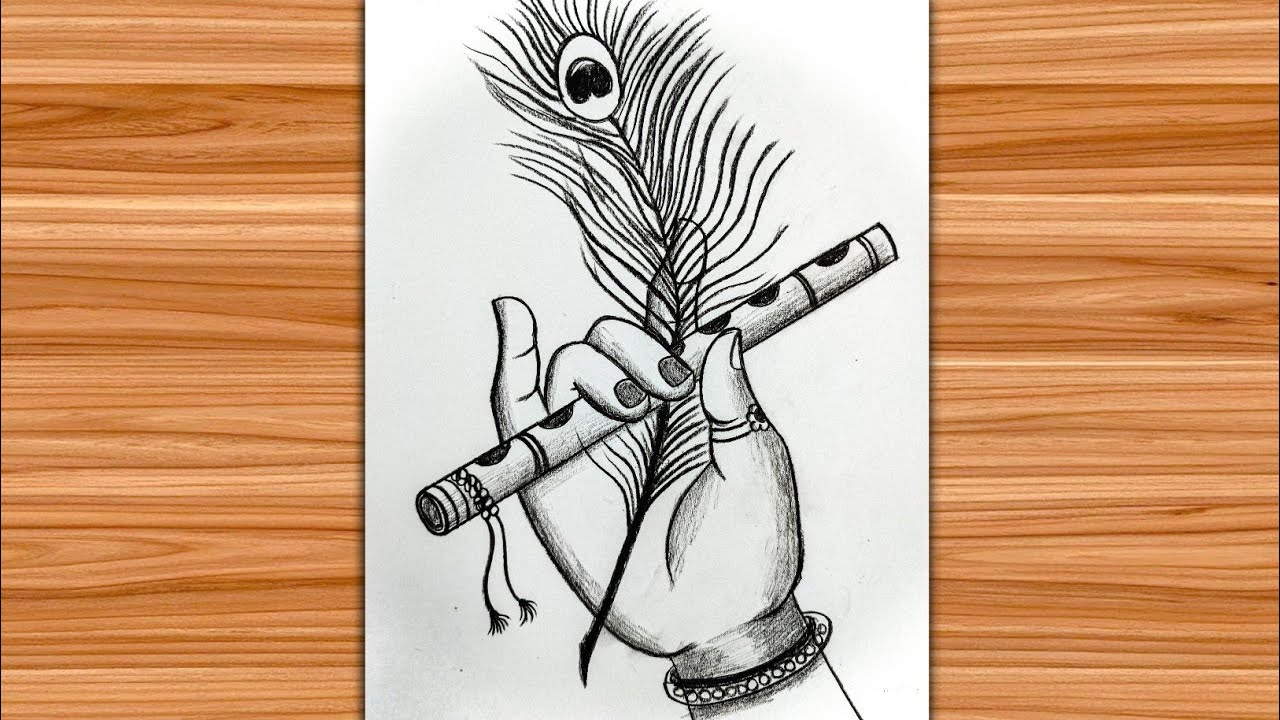 How To Draw Easy Krishna Hand Drawing | Easy Krishna flute drawing, for beginners 