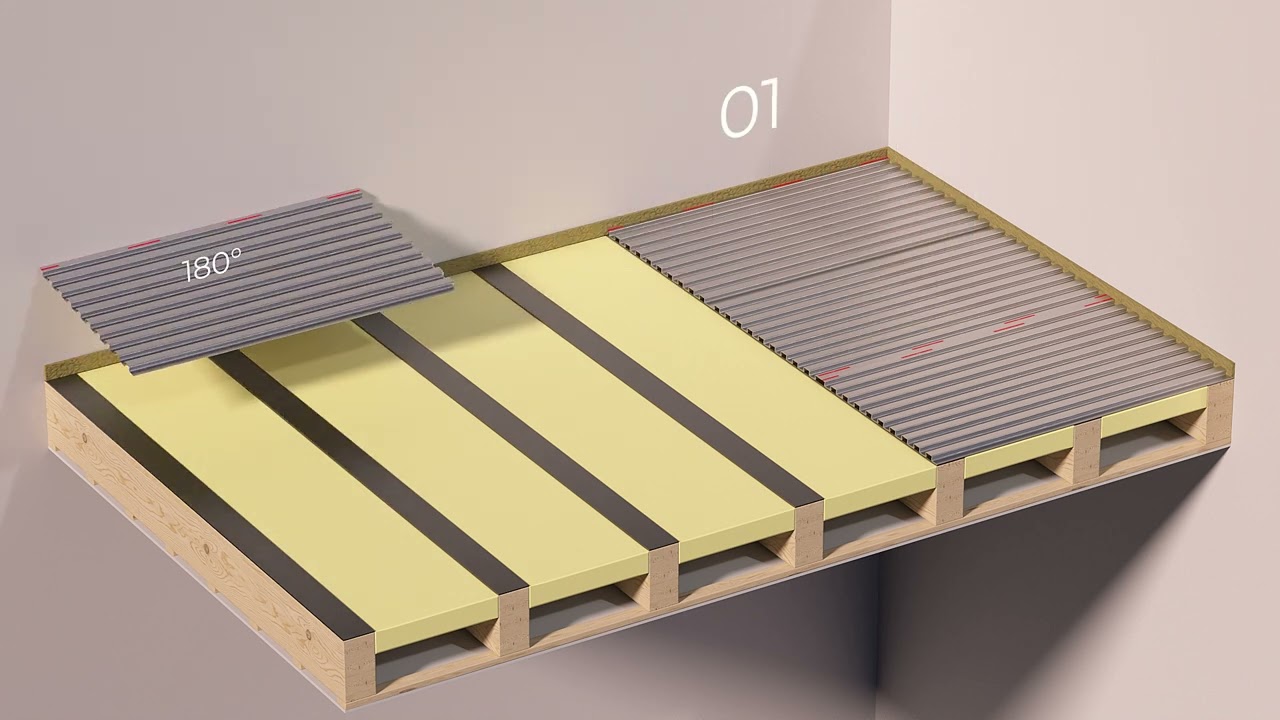 Duofor plaques à queue d'aronde posées sur des lambourdes en bois - isolation acoustique