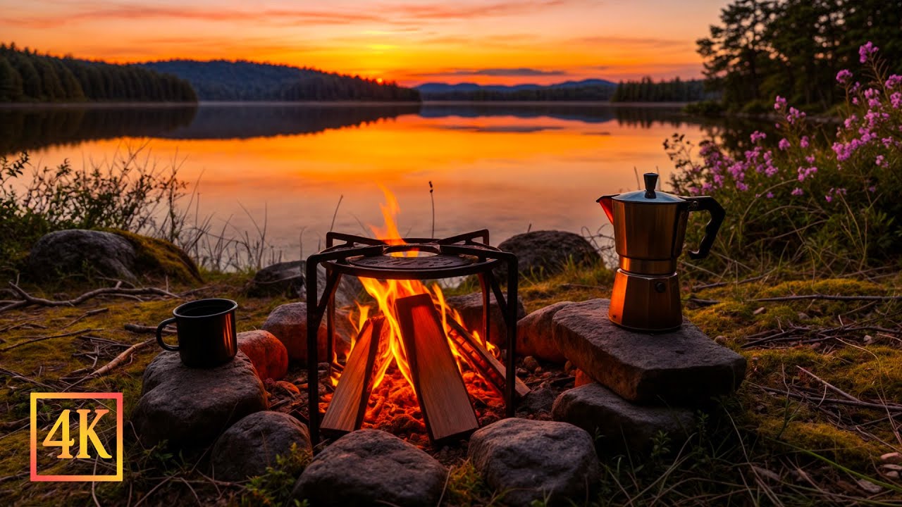 You&rsquo;re Brewing Coffee by the Fire as the Sun Sets over the Autumn Lake ☕🌅